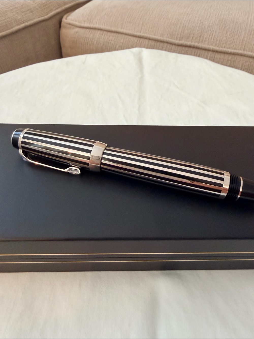 MONTBLANC Boheme Black and Silver Striped Fountain Pen with Crystal Gemstone